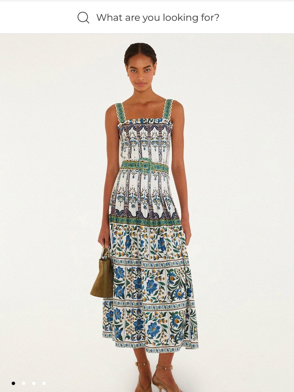 FARM Rio White Midi Dress with Blue & Green Tile Print